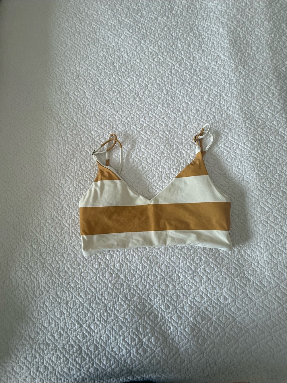O'Neill Striped Scoop Bralette Bikini Top in White and Mustard